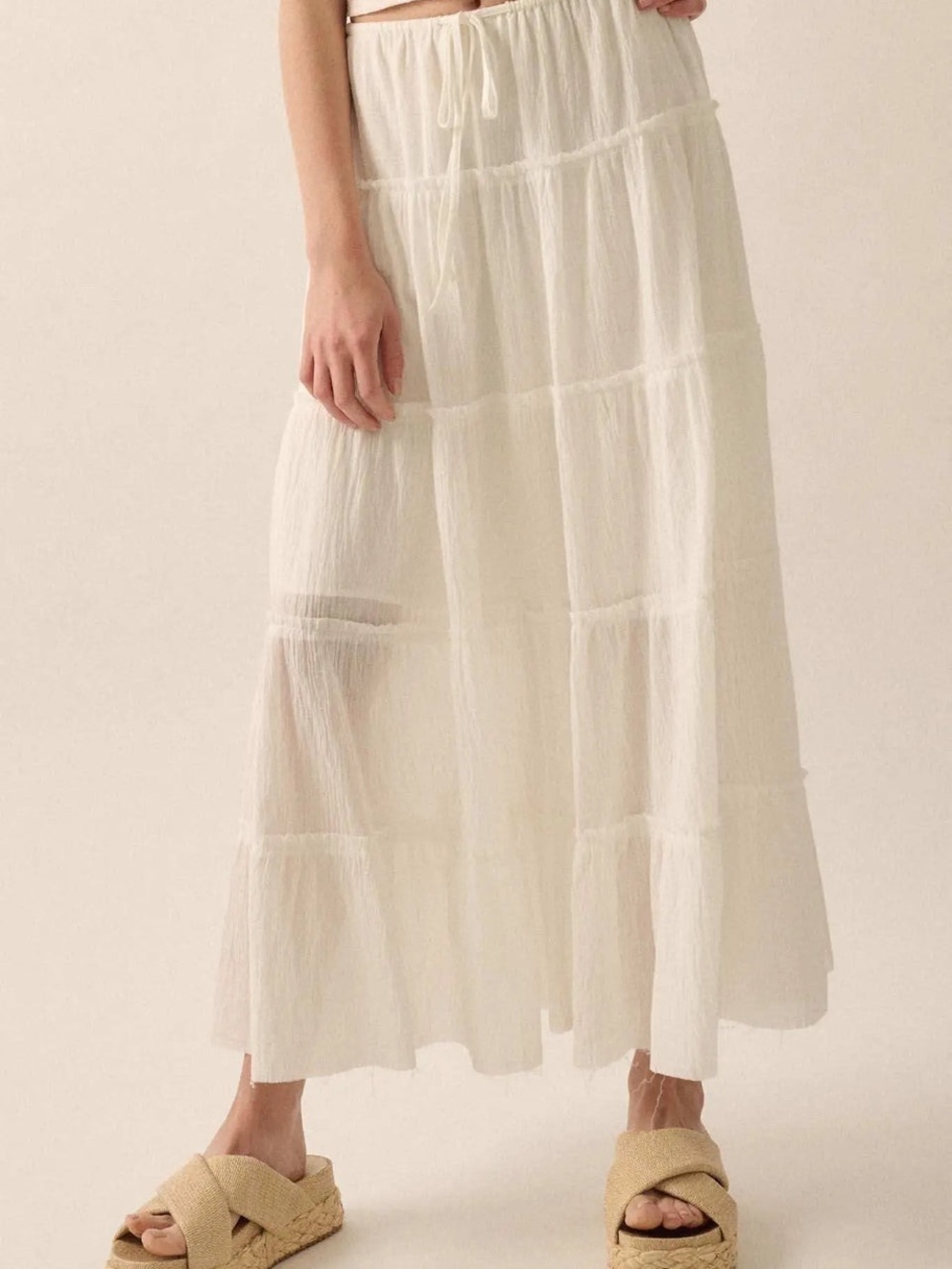 Lightweight White Tiered Maxi Skirt - Women